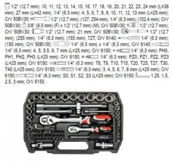 Набір інструментів 1/2, 1/4, 72 CZ., M YATO YT-38782 Купити в Україні