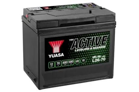 Акумулятор 12В 70Агод./480А Active Leisure & Marine (L+ стандартні клеми) 260x174x225 B9 - монтажний фланець 29мм (глибокий цикл/подвійного призначення) YUASA L2670