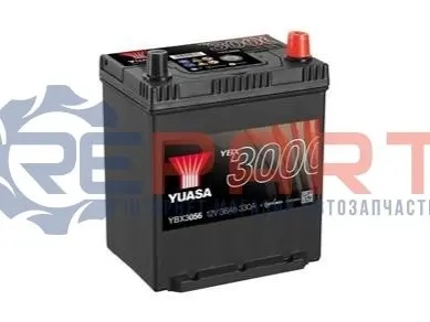 Акумулятор 12В 36Агод./330А YBX3000 SMF (R+ стандартні клеми) 187x135x227 B01 - монтажний фланець 10.5мм (пусковий) YUASA YBX3056