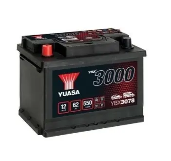 Акумулятор 12В 62Агод./550А YBX3000 SMF (L+ стандартні клеми) 243x175x190 B03 - монтажний фланець 10.5мм (пусковий) YUASA YBX3078 Купити в Україні