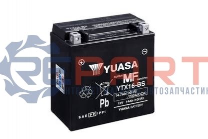 МОТО 12V 14,7Ah MF VRLA Battery (сухозаряжений) YUASA YTX16-BS