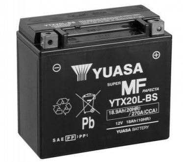 МОТО 12V 18,9Ah MF VRLA Battery YTX20L-BS(сухозаряжений) YUASA YTX20LBS