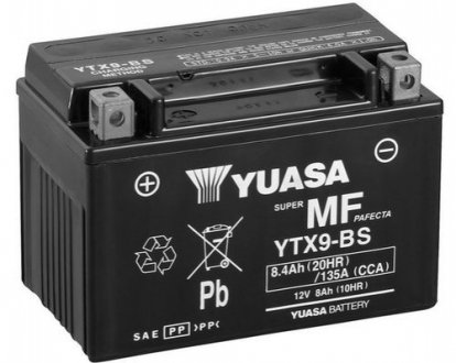МОТО 12V 8Ah MF VRLA Battery YTX9-BS (сухозаряжений) YUASA YTX9BS (фото 1)