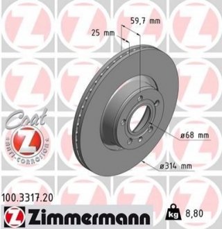 Диск тормозной Coat Z - (4F0615301D, L4FD615301) ZIMMERMANN 100331720