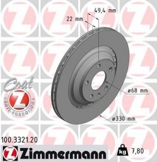 Диск тормозной Coat Z - (4F0615601F, L4FD615601A, 4F0615601D) ZIMMERMANN 100332120