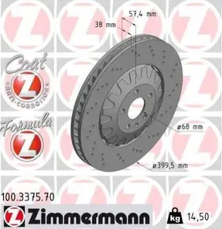 Двухчастный тормозной диск ZIMMERMANN 100337570 Купить в Украине