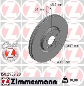 Диск гальмівний (передній) Mini Cooper/Clubman 15- (335x30) (з покр.) (вентил.) ZIMMERMANN 150293920
