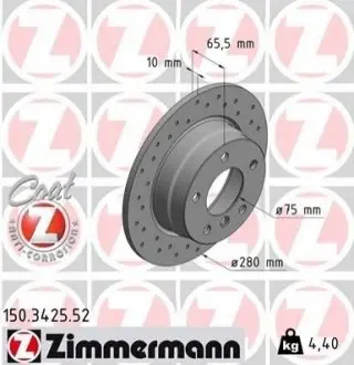 Диск гальмівний (задній) BMW 1 (E81/E87) 04-11 (279.8x10) ZIMMERMANN 150342552