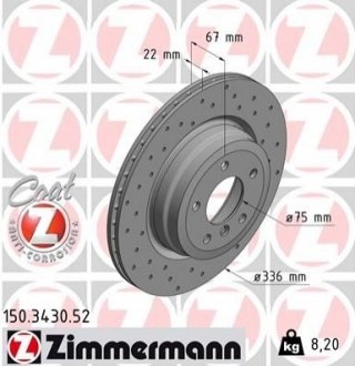 Тормозной диск ZIMMERMANN 150343052