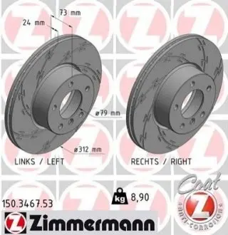 Диск гальмівний (передній) BMW 1(F20/F21) 11-/3 (E90/E91/E92) 07-11 (312x23.9) B37/N13/N47/N55 ZIMMERMANN 150346753 Купити в Україні