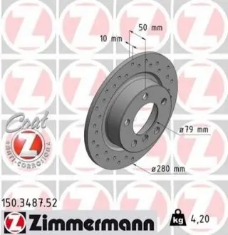 Диск гальмівний (задній) Mini Countryman (R60)/Paceman (R61) 10-16 (280x10) ZIMMERMANN 150348752