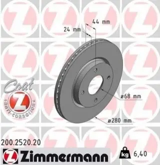 Диск гальмівний (передній) Nissan Cube/Tiida 06-13 (279.8x24) ZIMMERMANN 200252020 Купити в Україні