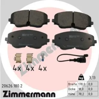 Колодки тормозные (передние) VW Golf VIII/Tiguan 20- (ZF) (+датчик) ZIMMERMANN 206261802 Купить в Украине