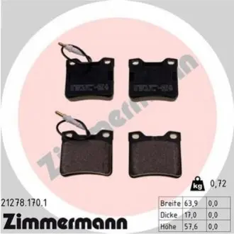 Колодки гальмівні (задні) Peugeot 406 96-04/605 89-11 (+датчики) ZIMMERMANN 212781701