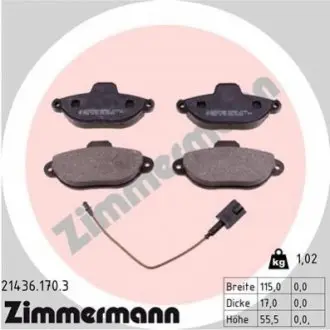 Колодки гальмівні (передні) Fiat 500 07-/Panda 03- (+датчики) ZIMMERMANN 214361703