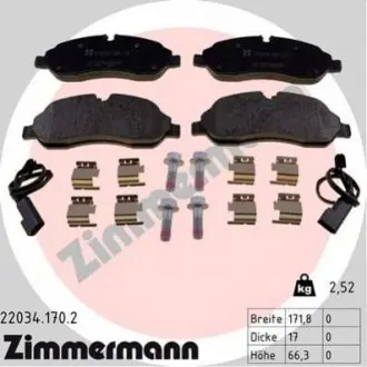 Колодки гальмівні (передні) Ford Tourneo Custom/Transit Custom/Transit V363 12- (+датчики) (спарка) ZIMMERMANN 220341702 Купити в Україні