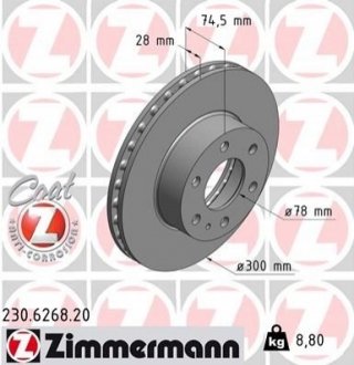 Гальмівний диск ZIMMERMANN 230626820 (фото 1)