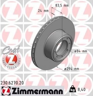 Гальмівний диск ZIMMERMANN 230627020 (фото 1)