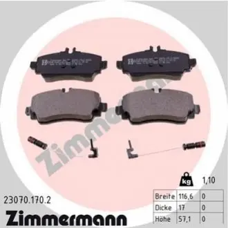 Колодки гальмівні (передні) MB A-class (W168) 97-04 (Lucas-Girling) (з датчиком) ZIMMERMANN 230701702