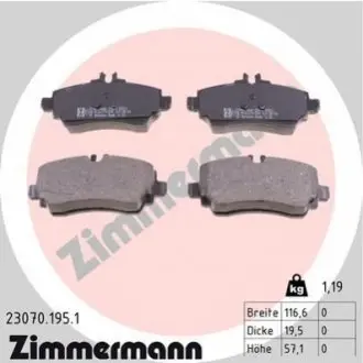 Колодки гальмівні (передні) MB A-class (W168) 97-04 (з пружинками) ZIMMERMANN 230701951
