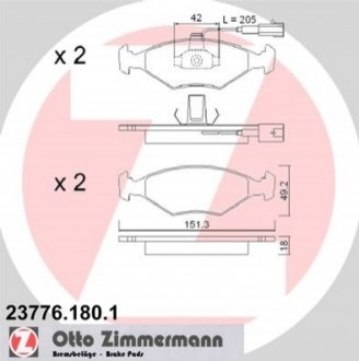 Гальмівні колодки, дискове гальмо.) ZIMMERMANN 237761801 (фото 1)