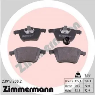 Колодки гальмівні (передні) Audi A3/Seat Leon 05-13/VW Golf 09- (Ate-Teves) ZIMMERMANN 239132002 Купити в Україні
