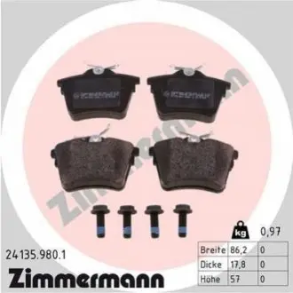 Колодки гальмівні (задні) Citroen C5 08-/Peugeot 407 04-/607 88 ZIMMERMANN 241359801