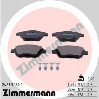 Колодки гальмівні (передні) Citroen С3/DS3 09-/C4 Cactus/Peugeot 2008 13 ZIMMERMANN 248831801