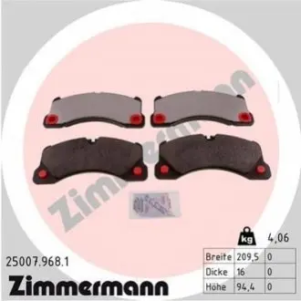 Колодки гальмівні (передні) Porsche Cayenne 02-/Macan 14-/Panamera 10-16/VW Touareg 02 ZIMMERMANN 25007.968.1 Купити в Україні