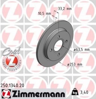 Гальмівний диск ZIMMERMANN 250134020