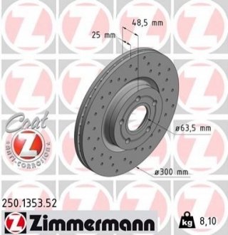 Тормозной диск - (1223664, 1223666, 1253964) ZIMMERMANN 250135352 (фото 1)