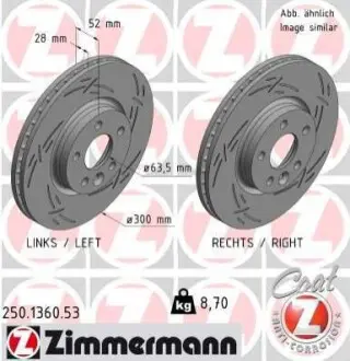 Диск гальмівний (передній) Ford Mondeo/Galaxy 07-15/Range Rover/Volvo S60 11-(300x28) (з покр.) (вент.) ZIMMERMANN 250136053