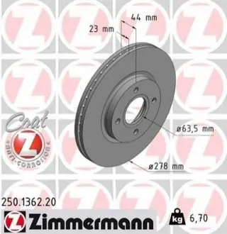 Диск тормозной Coat Z ZIMMERMANN 250136220 Купить в Украине