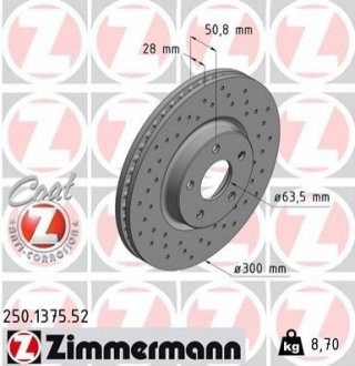 Диск тормозной - 250.1375.52 (5202199, DG9C1125AC, 2017128) ZIMMERMANN 250137552