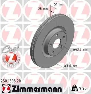 Тормозные диски передние ZIMMERMANN 250139820 Купить в Украине