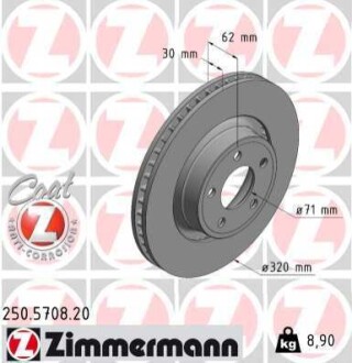 Диск тормозной FORD Coat Z ZIMMERMANN 250570820 (фото 1)