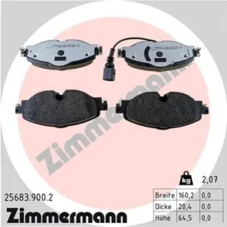 Колодки гальмівні (передні) Audi A3/Q2/Q3/Seat/Skoda Octavia/Kodiaq/VW Golf/Passat B8 12-(+датчик) ZIMMERMANN 256839002