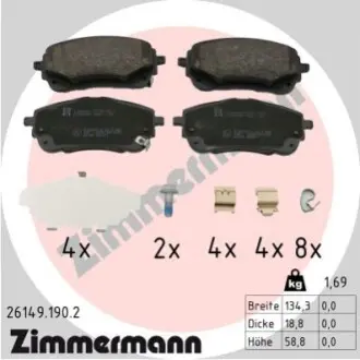 Колодки гальмівні (передні) Toyota Corolla 1.6VVTi/1.8VVTi Hybrid 19- (з аксесуарами) ZIMMERMANN 261491902 Купити в Україні