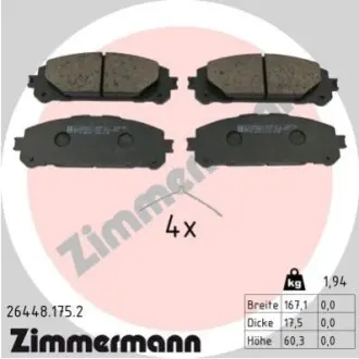 Тормозные колодки (передние) Toyota Rav4 20-/Highlander 19-/Kluger 21-/Suzuki Across 20- ZIMMERMANN 264481752 Купить в Украине