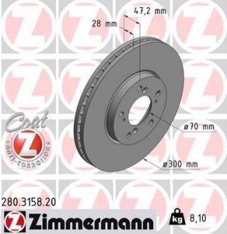 Тормозной диск ZIMMERMANN 280315820 (фото 1)
