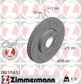 Гальмівний диск ZIMMERMANN 280315852 (фото 1)