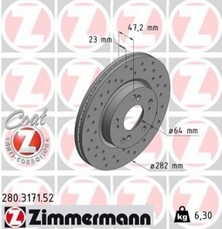 Тормозной диск ZIMMERMANN 280317152