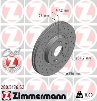 Тормозной диск ZIMMERMANN 280317652