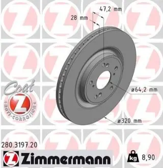 Диск тормозной ZIMMERMANN 280.3197.20 Купить в Украине