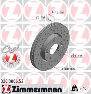 Диск тормозной ZIMMERMANN 320380652