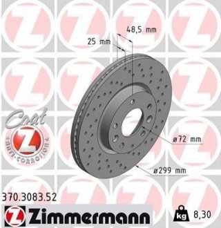 Тормозной диск ZIMMERMANN 370308352 (фото 1)