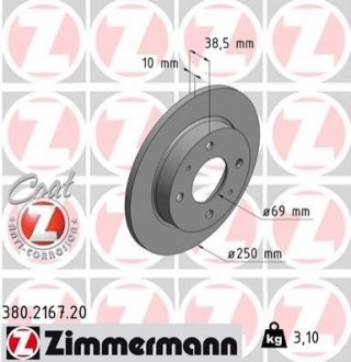 Тормозной диск ZIMMERMANN 380216720 (фото 1)