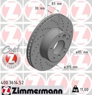 Тормозной диск ZIMMERMANN 400361452 (фото 1)