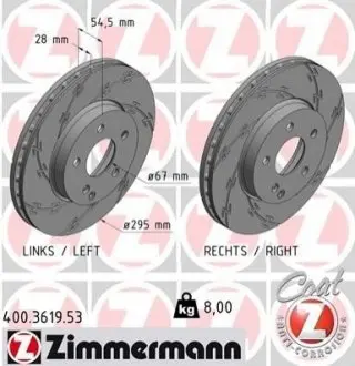 Диск гальмівний (передній) MB E-class (W211/S211) 02-09 (295x28) ZIMMERMANN 400361953