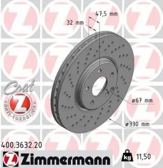 Диск гальмівний (передній) MB E-class (W211/S211) 03-09 (330x32) ZIMMERMANN 400363220